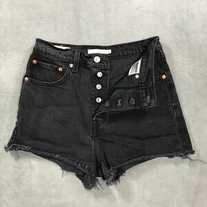 Levi's Levi Strauss Jean Ribcage Shorts 28 Black Denim Distressed Button Fly